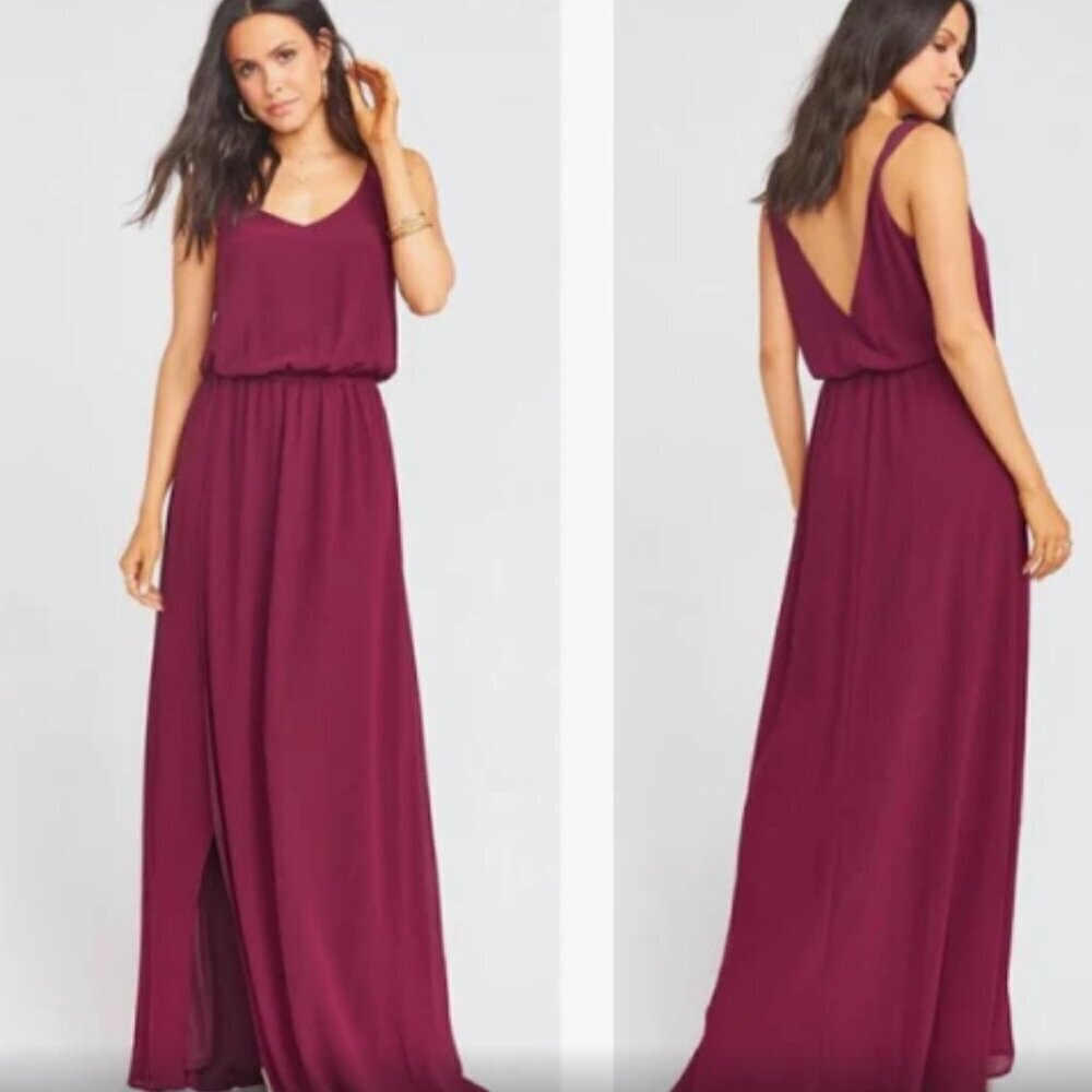 Show Me Your Mumu Kendal Gown Womens Small Merlot Chiffon Maxi Dress Sparkle 2